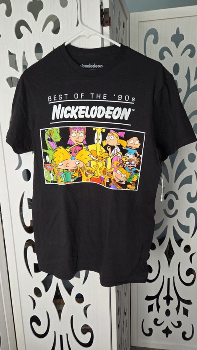 Nickelodeon Best Of The 90s  Cartoon Graphic Tee Rugrats Hey Arnold Black M NWT